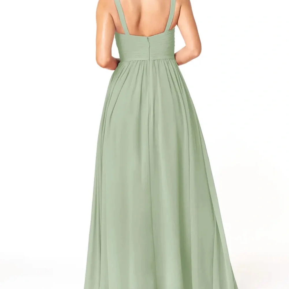 Azazie Sage Green Maxi Dress with Slit - Picture 2 of 6
